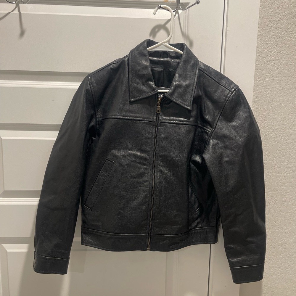 Vintage Wilson genuine leather men boxy fit cropped zip up jacket Sz S oversized